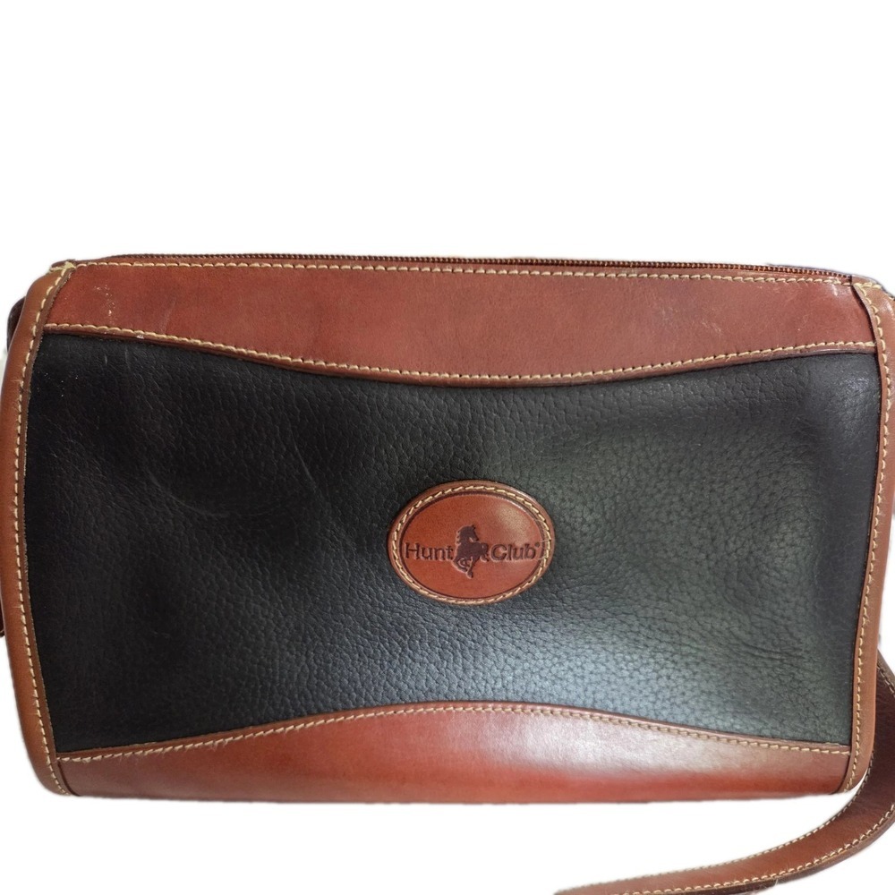 Hunt Club Vintage Leather Shoulder Crossbody Bag Purse Black and Brown - Picture 9 of 11